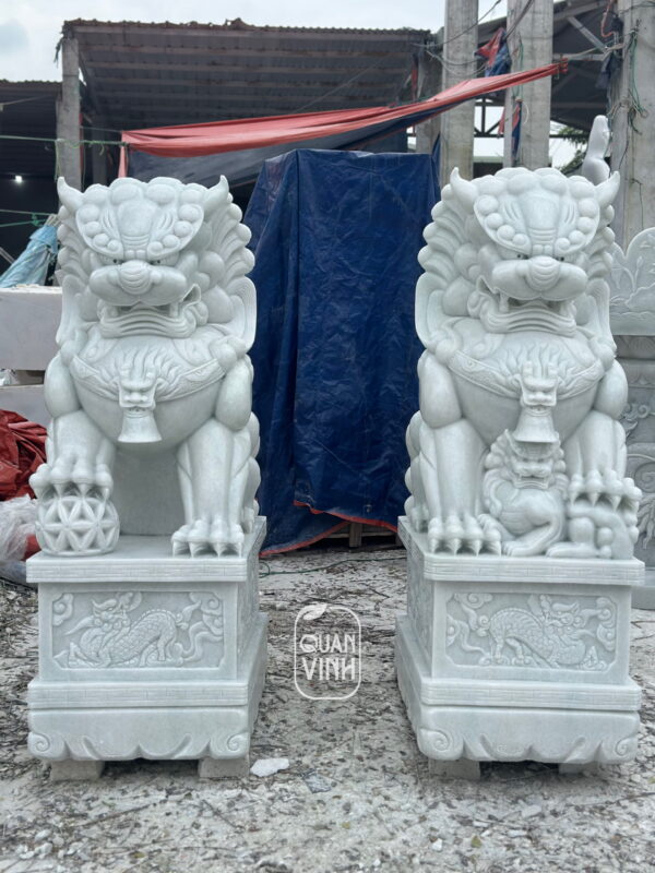 Cặp Kỳ Lân đá trắng 01