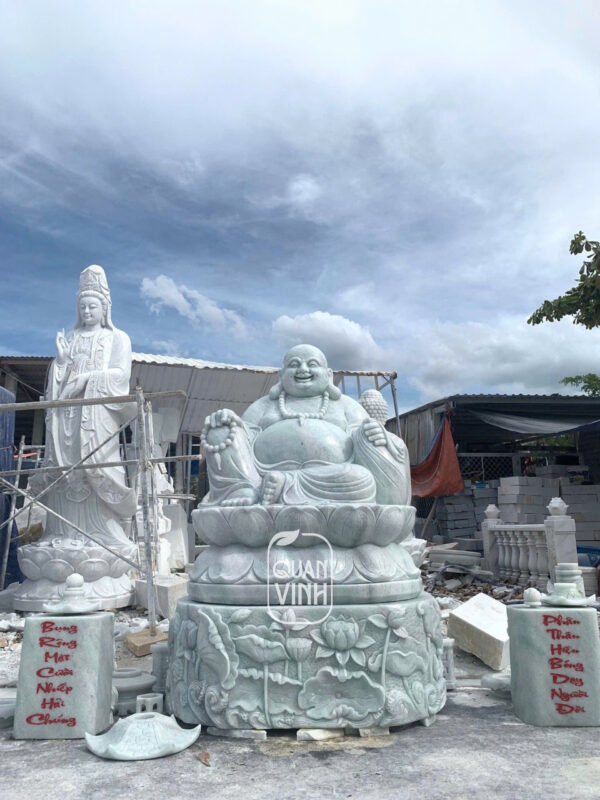 Tượng Phật Di Lặc đá xanh trắng 03